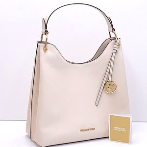 Michael Kors Joan Large Slouchy Hobo Shoulder Bag Light Cream Leather